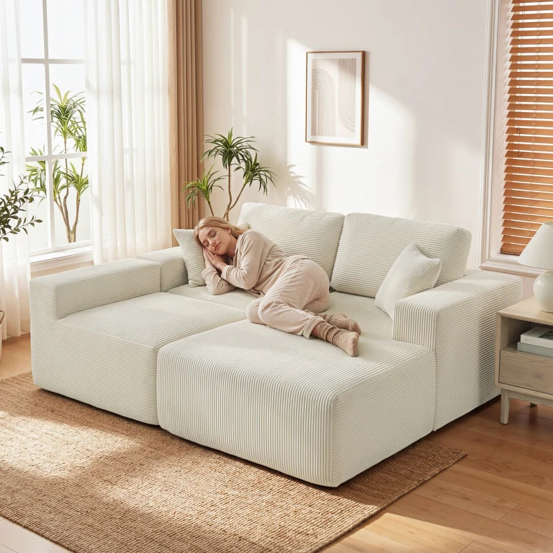 2-in-1 Modular Sectional Sofa, Boneless L Shaped Couch Sofa Bed, Cream White