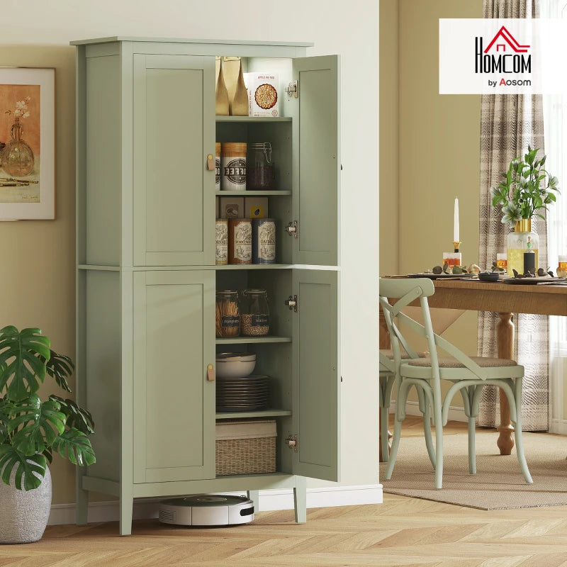 69.5" Tall Kitchen Pantry Storage Cabinet with Motion Sensor LED Light, Modern Kitchen Pantry Cabinet, Green