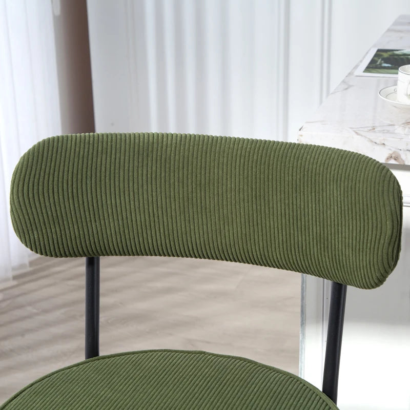Set of 2 Barstools, Upholstered Corduroy Bar Stools with Backrest, Footrest for Kitchen Island, Dining Room, Green
