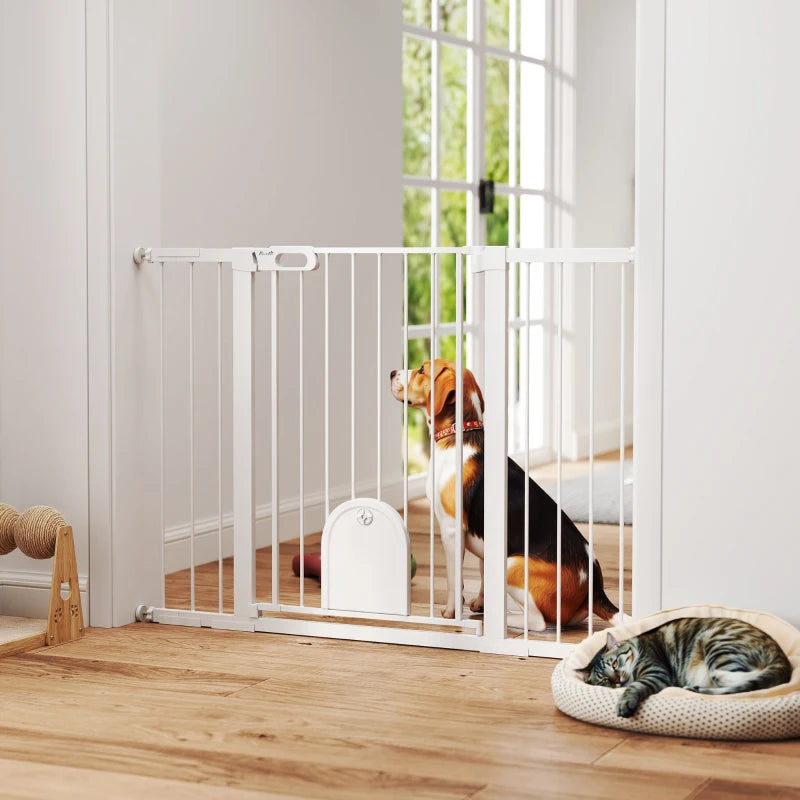 30"-52" Extra Wide Pet Gate Barrier with Small Door, 35"H Dog Gate with Safety Gate Barrier, Stair Pressure Fit, Black