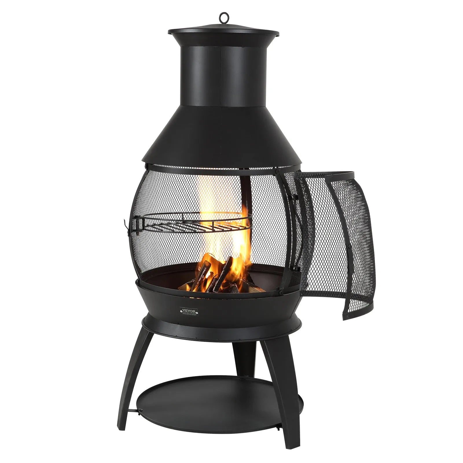 VEVOR 22 Inch Chiminea Outdoor Iron Fireplace with Grill Mesh & Chimney Coat