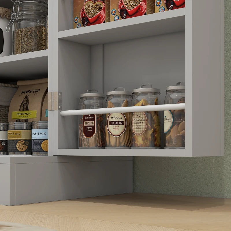65" Kitchen Cabinet, Kitchen Pantry Cabinet with 4 Doors and 16 Door Shelves for Dining Room, Grey