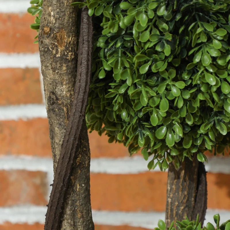 45 Inch Potted Fake Plant, Artificial Boxwood Topiary Tree, Triple Ball Tree for Indoor and Outdoor, Green