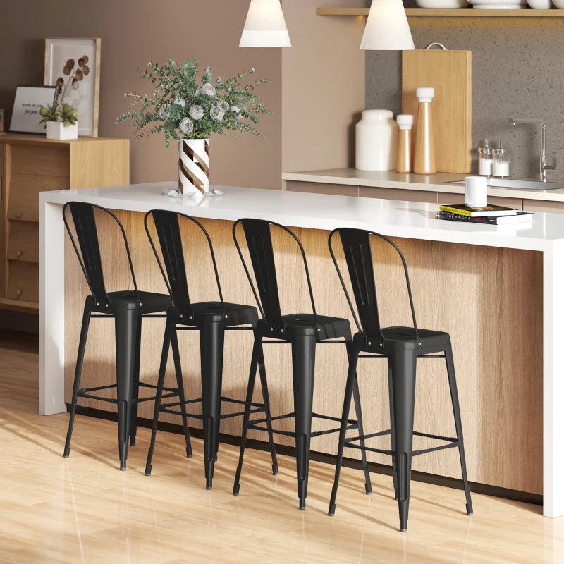 24" Set of 4 Bar Stools Kitchen Industrial Breakfast Bistro Cafe Metal Frame Black