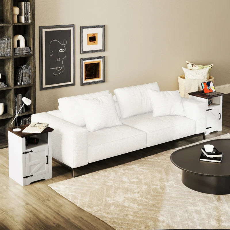 Set of 2 Side Tables, Night Stands with Charging Outlets, White