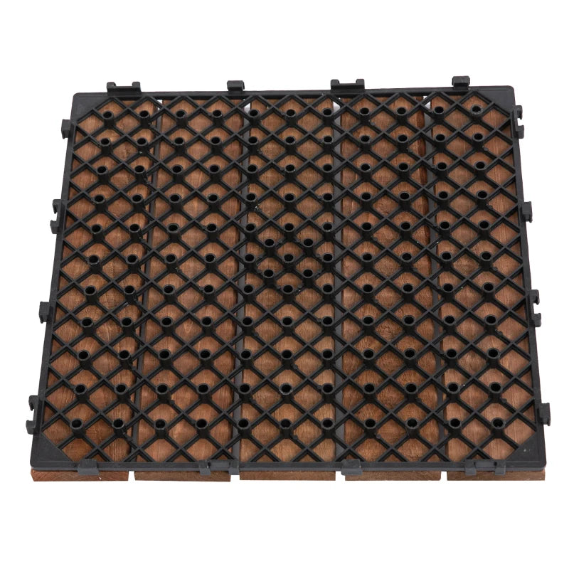 27 Pcs Wood Interlocking Deck Tiles, 12 x 12in Outdoor Flooring Tiles for Indoor and Outdoor Use, Tools Free Assembly, Brown