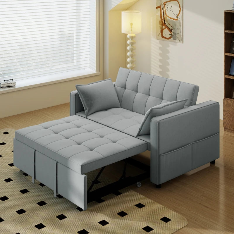 3‑in‑1 Convertible Sofa Bed, Pull Out Sleeper Sofa with USB Charging, Adjustable Backrest, Side Pockets, Light Grey