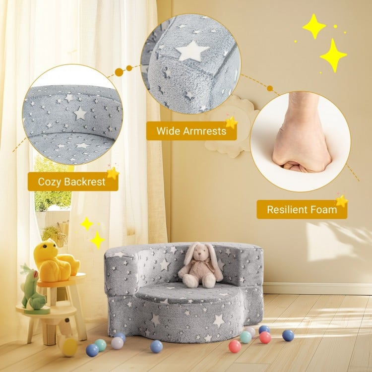 2-in-1 Toddler Chair Glow in the Dark Kids Couch with Cover Convertible Sofa-Gray