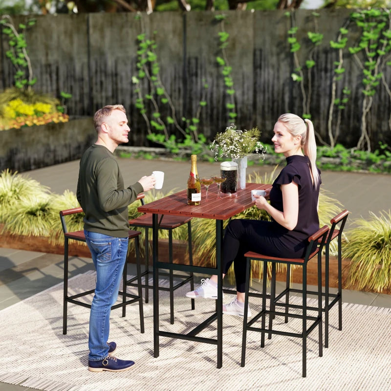 5 Piece Patio Bar Set with 47" Bar Height Table and 4 Bar Stools, for Backyard, Balcony, Porch, Pool, Lawn, Brown