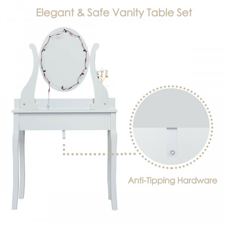10 Dimmable Lights Vanity Table Set with Lighted Mirror and Cushioned Stool-White