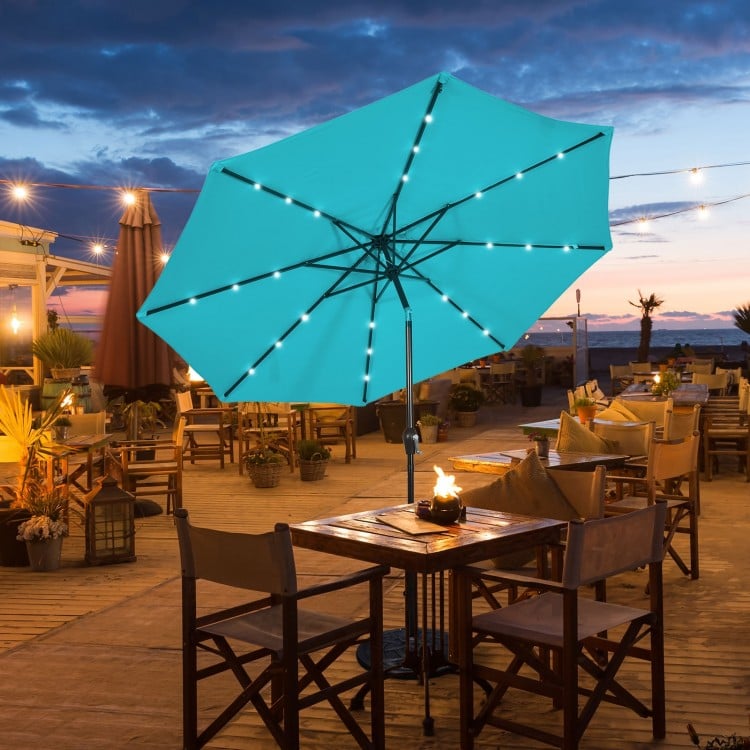 10 Feet Outdoor Patio Umbrella with Bright Solar LED Lights-Turquoise