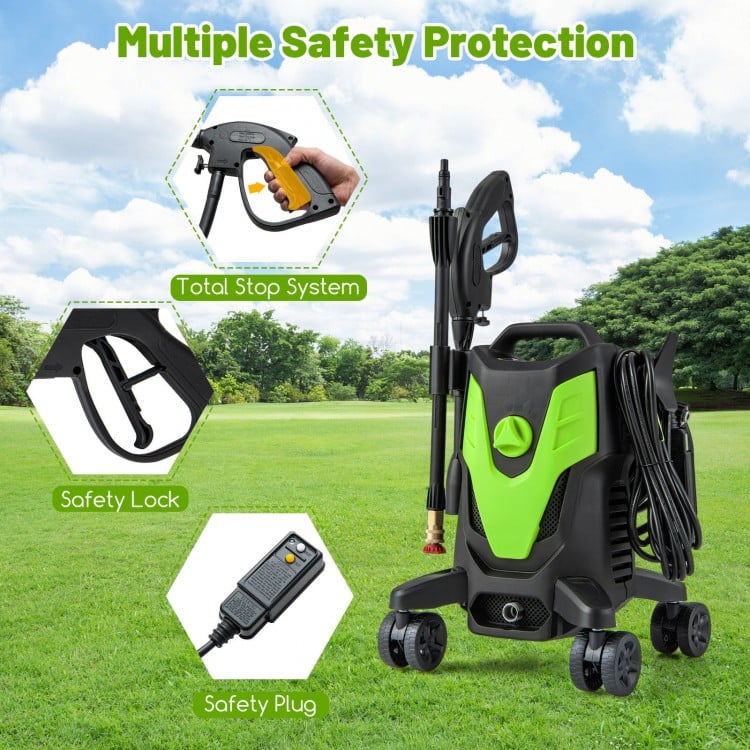 2400 PSI Electric Pressure Washer with 4 Universal Wheels-Green