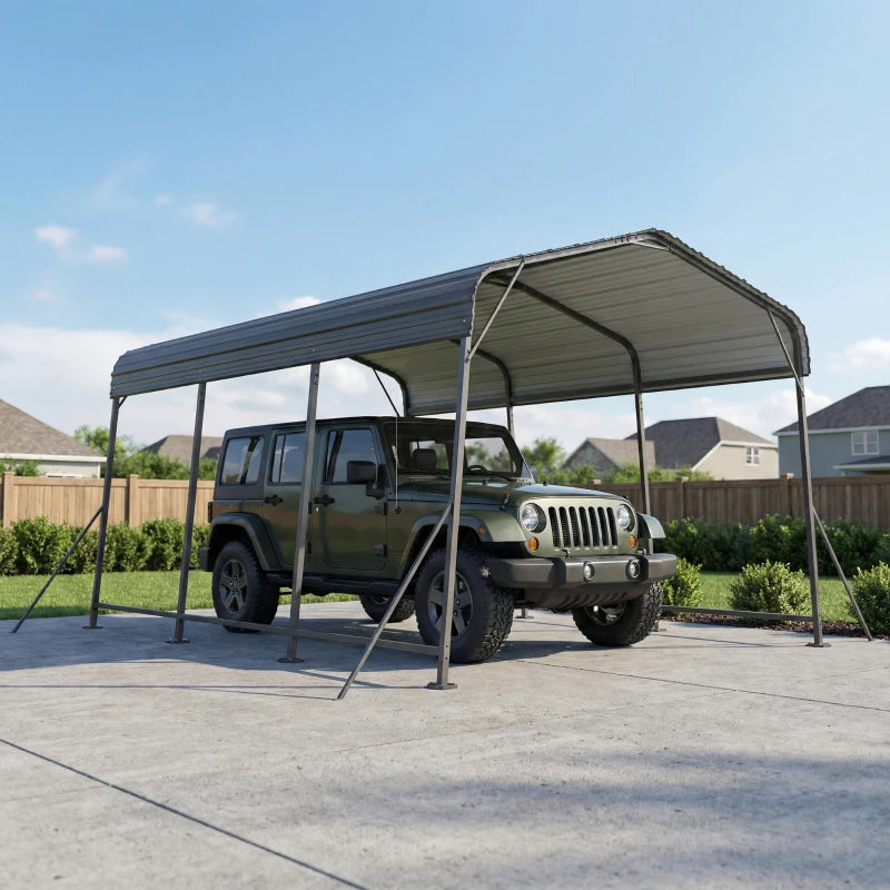 11 x 15FT Metal Carport, Heavy-Duty Carport Canopy with Reinforced Frame & Galvanized Steel Roof, Dark Grey