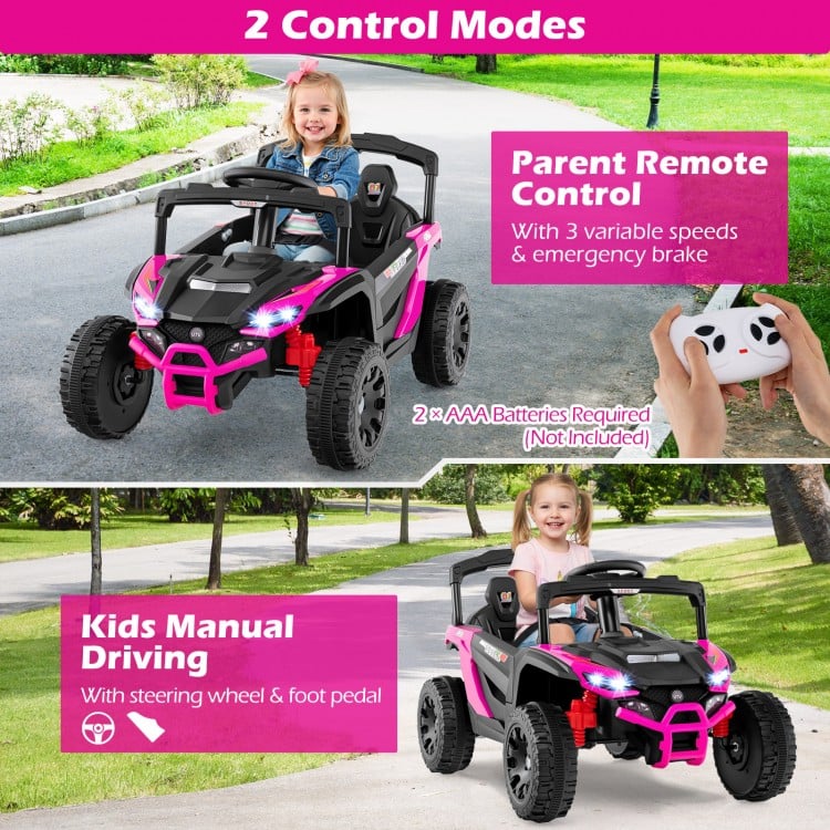 12V Kids Ride On Car UTV Electric Vehicle with LED Lights  Music and Horn-Hot Pink