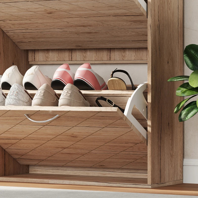 Shoe Storage Cabinet with 4 Flip Drawers, Narrow and Slim, 12-20 Pair of Shoes Organizer for Hallway, Entryway, Oak