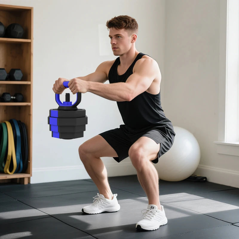 Soozier 6-in-1 Adjustable Dumbbell Set, Used as Kettlebell, Barbell, Dumbbell, Push-Up Stand, 66lbs Free Weights Set, Blue