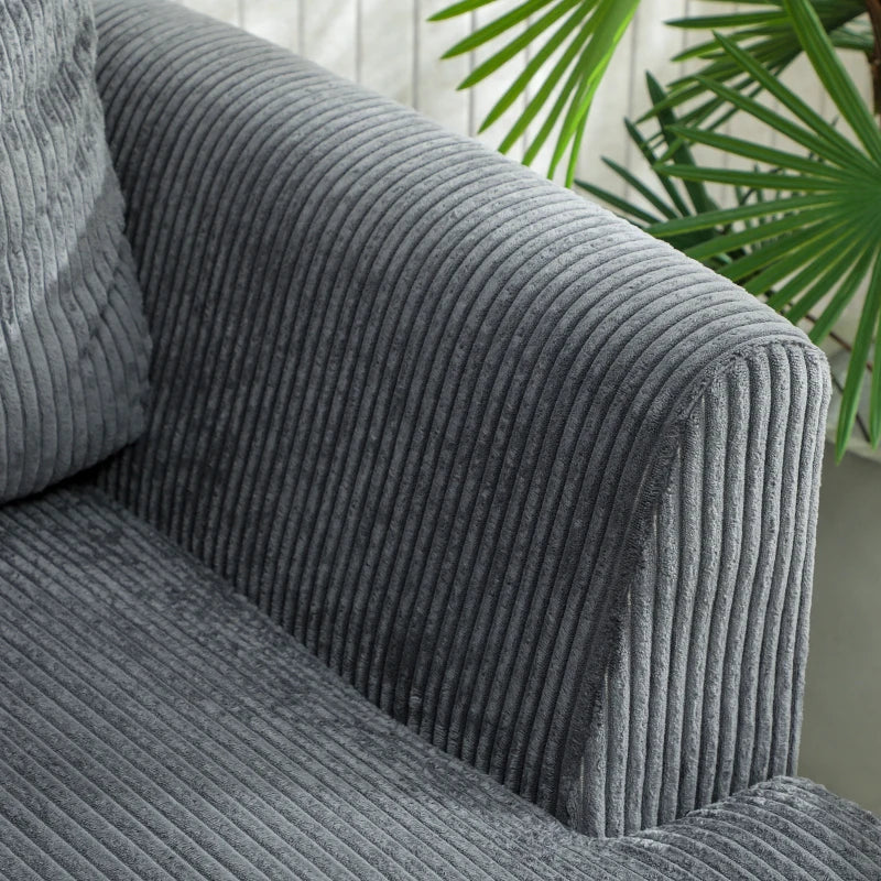 3 Seater Sofa, 74" Modern Corduroy Upholstered Couch with Thick Spring Cushions, Solid Wood Legs, Armrests, Dark Grey