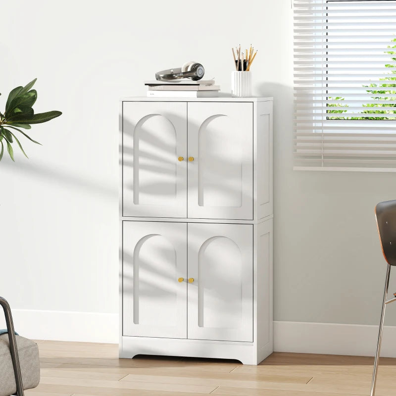 43" Kitchen Pantry Cabinet, Freestanding Modern Storage Cabinet with 4 Arched Doors and 2 Adjustable Shelves, White