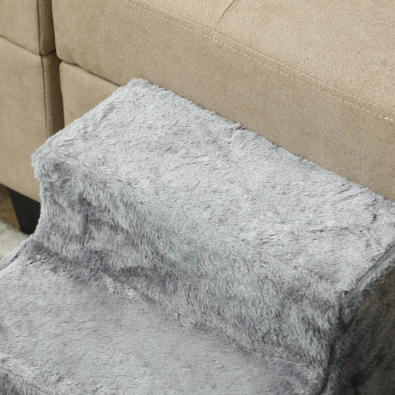 3-Step Dog Ramp for Sofa, Bed, and Couch, with Removable Cover, Light Grey