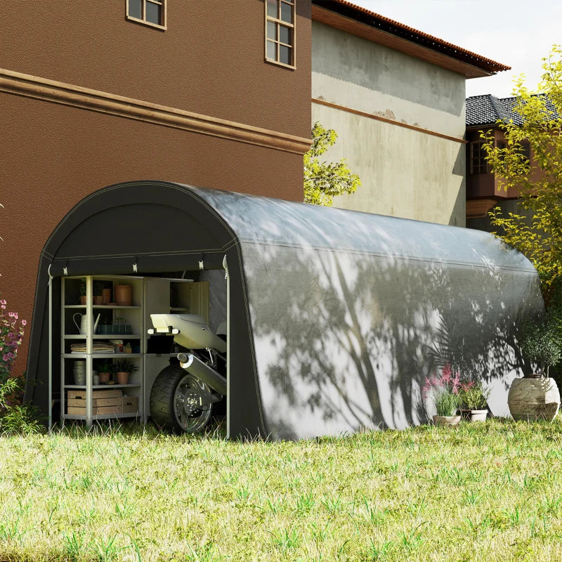 10' x 20' Portable Shed, Motorcycle Bike Tent with Roll-up Door, Galvanised Steel Frame for Garden Tools, Dark Grey