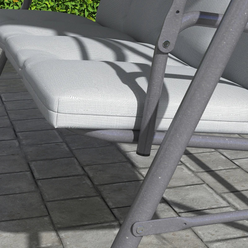 3-Seat Patio Swing Chair, Outdoor Porch Swing Glider with Adjustable Canopy, Light Grey