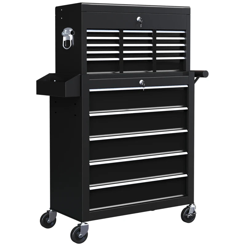 14 Drawer Rolling Tool Chest, Lockable Tool Storage Cabinet with Detachable Top Toolbox, Protective Liner, Black