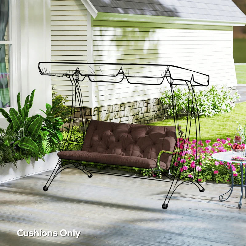 2 Seater Garden Bench Cushion, Soft Thick Outdoor Non-Slip 2 Seater Soft Pad With Backrest, 47" x 43" x 4", Coffee