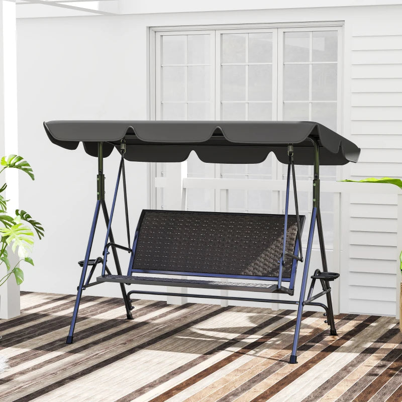 3-Seat Patio Swing Chair, Outdoor Canopy Swing Glider with Adjustable Shade, Grey