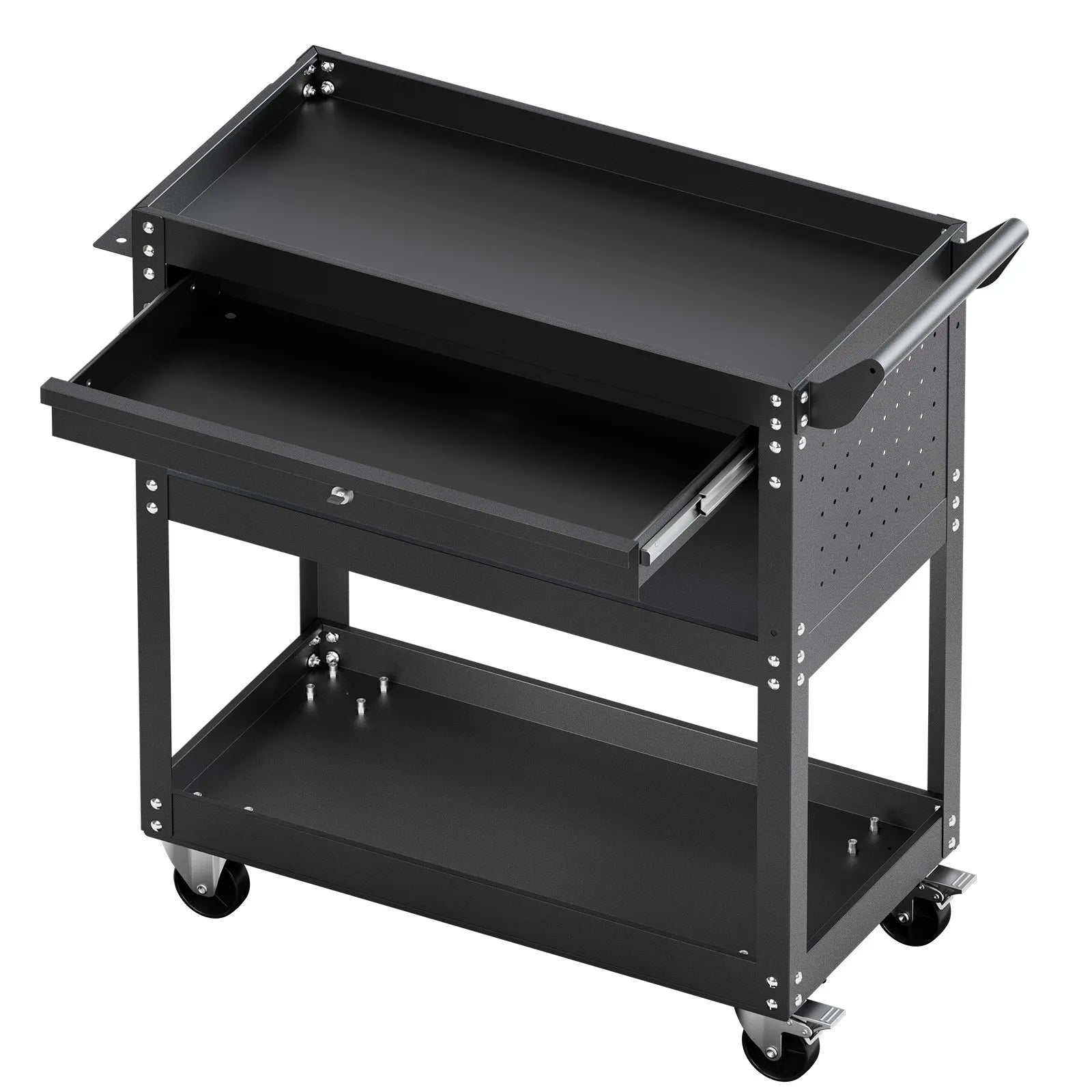 VEVOR 4-Tier Tool Cart on Wheels 350 lb Rolling Work Cart with Drawer & Pegboard