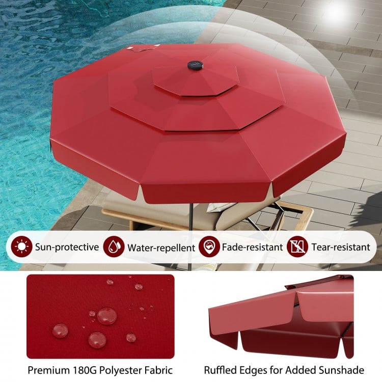 10 Feet Solar Patio Umbrella with 3-Tier Vented Top-Red