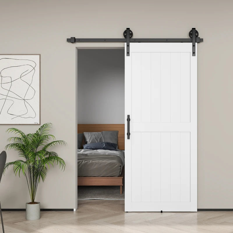 36inx84in Barn Door with 6FT Sliding Door Hardware Kit, Handle, Upgraded Rollers and Floor Guide, Waterproof, White