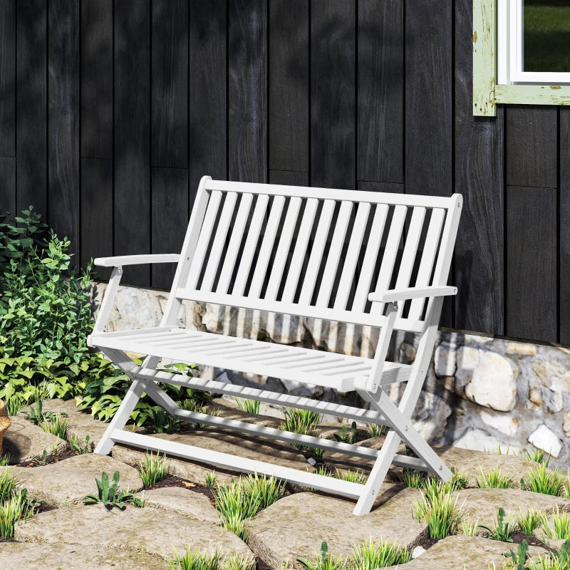 46.5" Foldable Wood Outdoor Bench with Backrest and Armrests for Outdoors, Patio, Porch, Park, White
