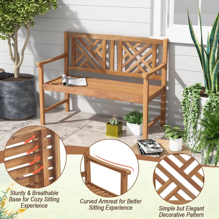2-Person Wooden Outdoor Bench with Cozy Armrest and Backrest