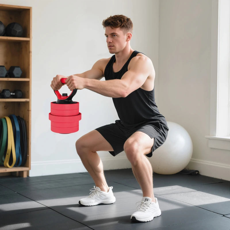 Soozier 88lbs 4-in-1 Adjustable Weight Dumbbell Set, Barbell, Kettlebell, Push Up Stand, Red