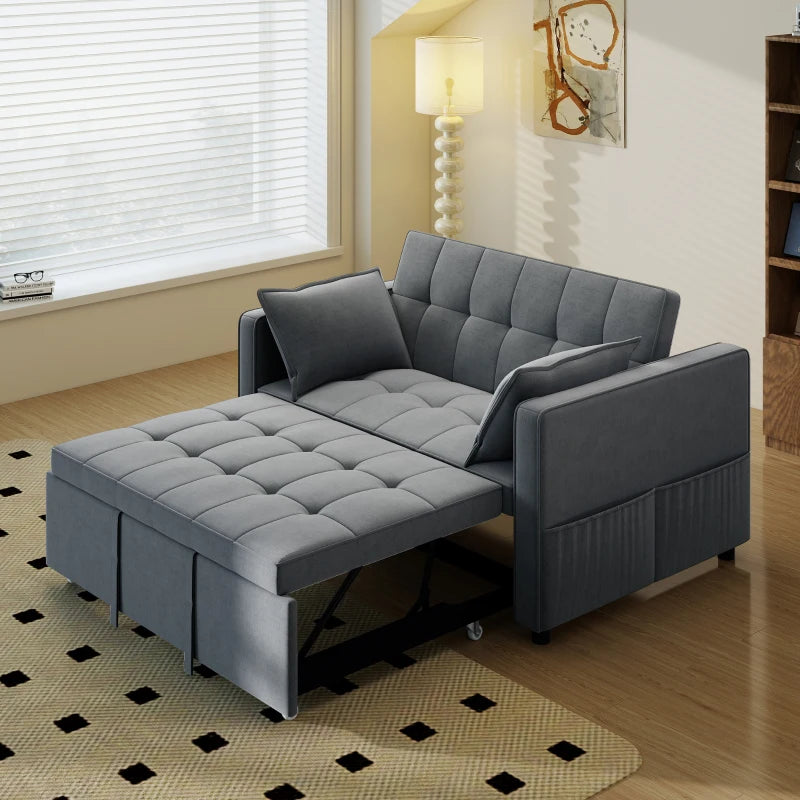 3‑in‑1 Convertible Sofa Bed, Pull Out Sleeper Sofa with USB Charging, Adjustable Backrest, Side Pockets, Dark Grey