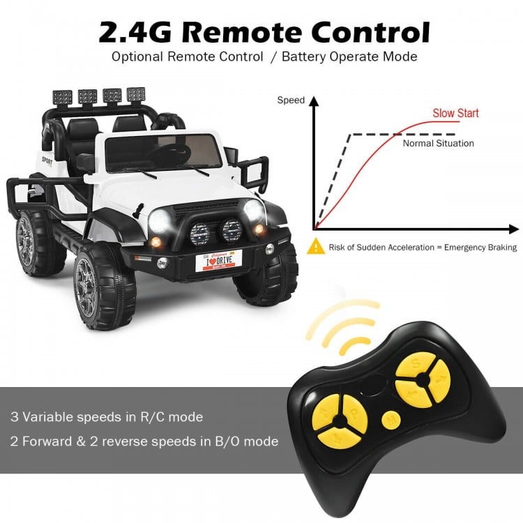 12V 2-Seater Ride on Car Truck with Remote Control and Storage Room-White
