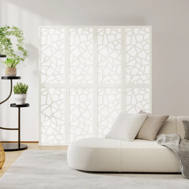 4 Panel Room Divider, 5.6 FT Lightweight Folding Privacy Screen with Geometric Pattern for Living Room, Bedroom, White
