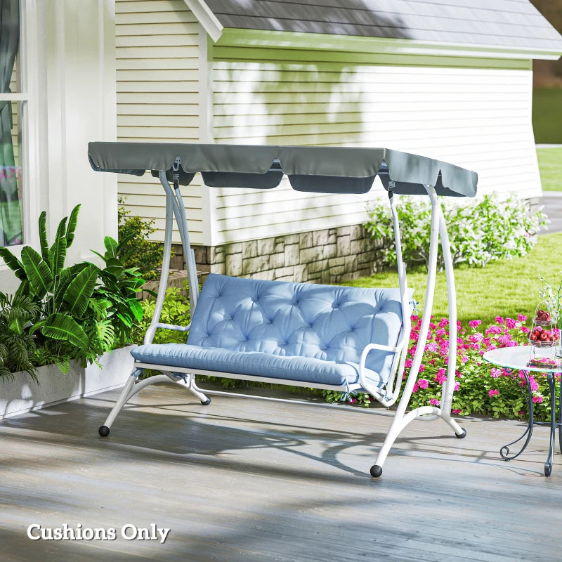 2 Seater Garden Bench Cushion, Soft Thick Outdoor Non-Slip 2 Seater Soft Pad With Backrest for Garden Patio, 47" x 43" x 5", Light Blue