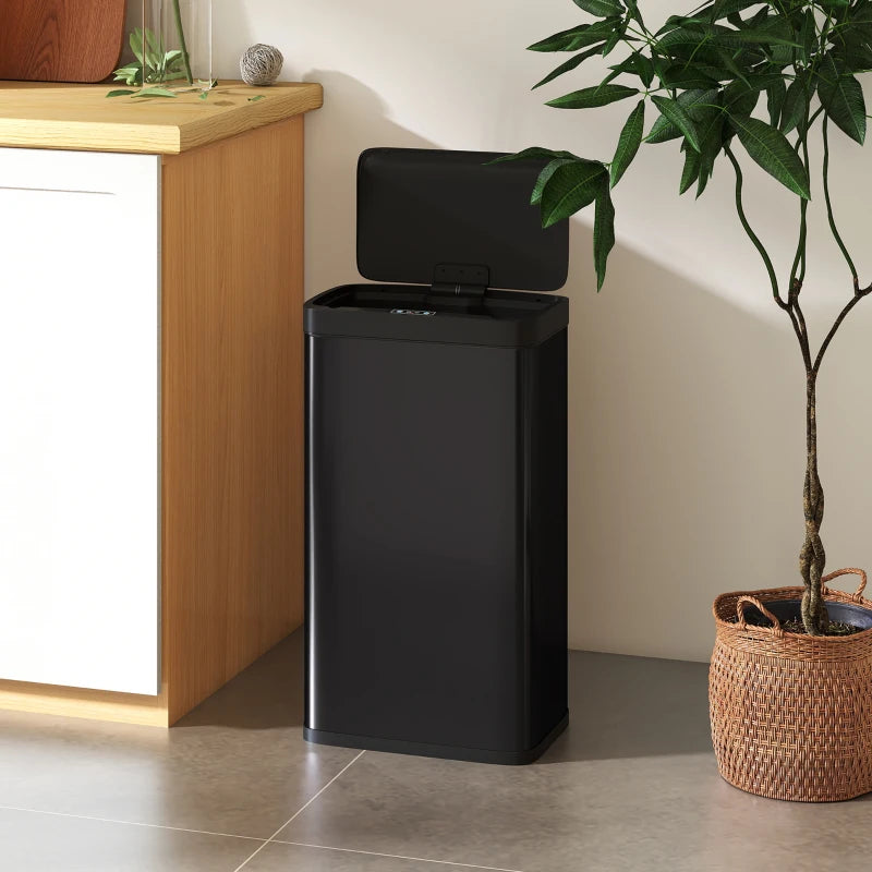 12 Gallon Sensor Can, Automatic Garbage Can with Soft-Close Lid, Fingerprint-Proof Stainless Steel, Matte Black