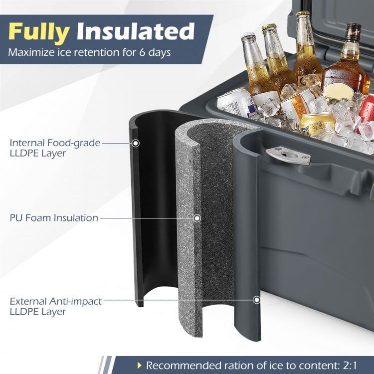 20 Quart Portable Hard Cooler with Built-in Ruler and Bottle-Gray