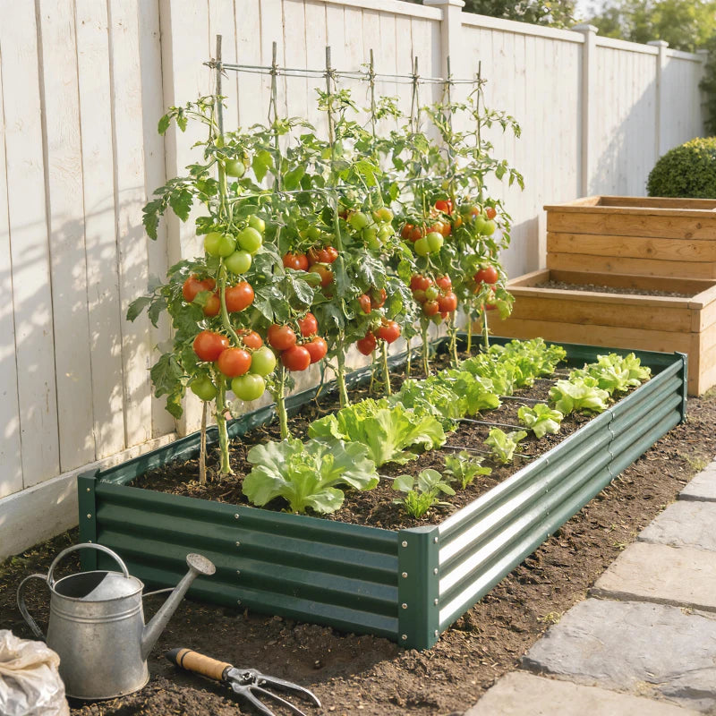 12 x 4 x 1ft Galvanized Raised Garden Bed, Reinforced Outdoor Planter Box with Open Bottom, Green