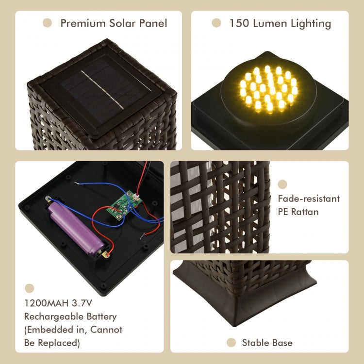 2 Pieces Solar-Powered Square Wicker Floor Lamps with Auto LED Light-Brown