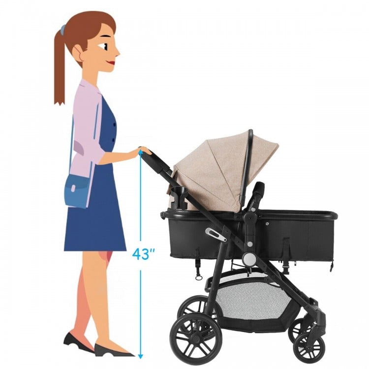 2 in 1 Foldable Pushchair Newborn Infant Baby Stroller-Coffee