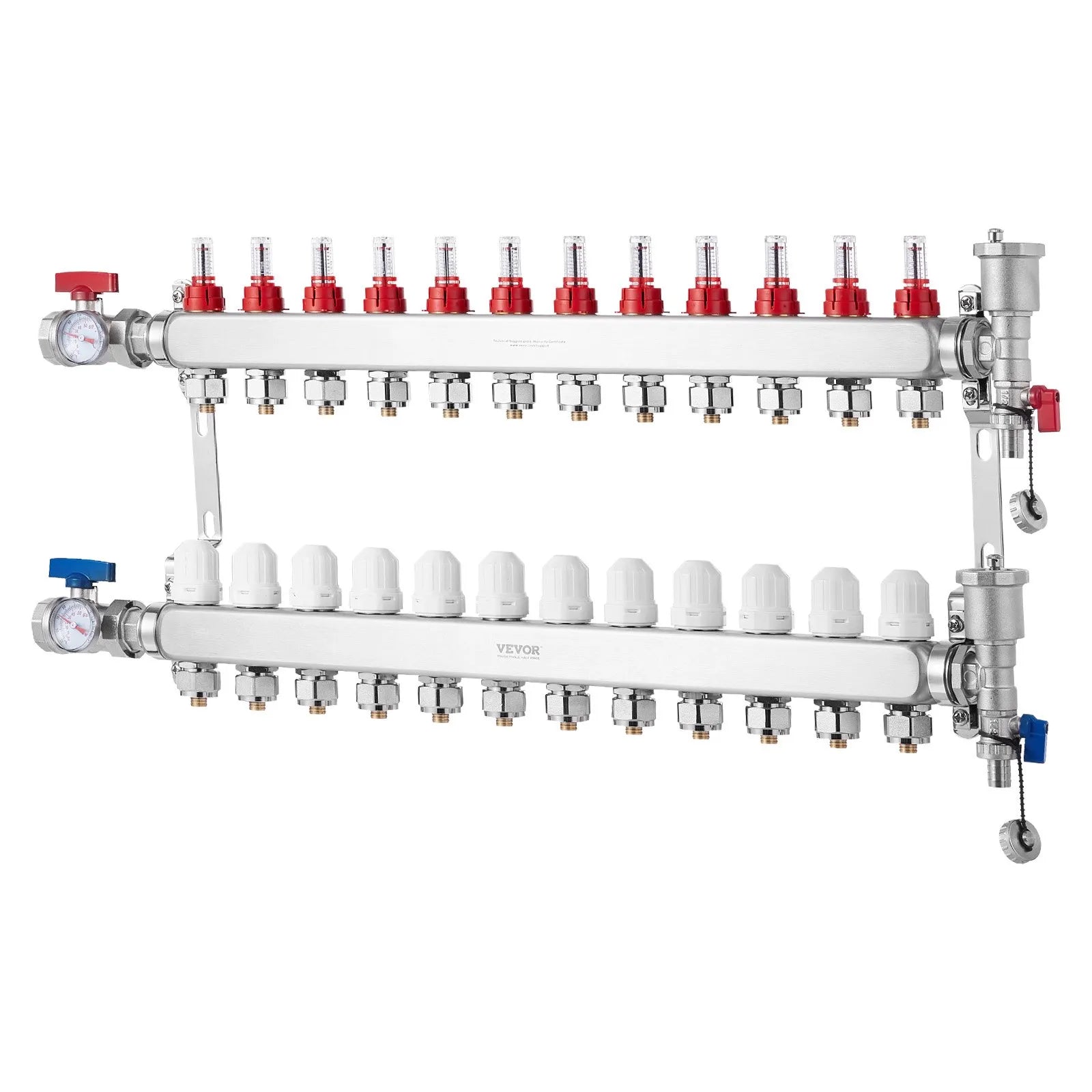 VEVOR 12-Branch Radiant Heat Manifold 1/2" PEX Tubing Floor Heating Manifold Set
