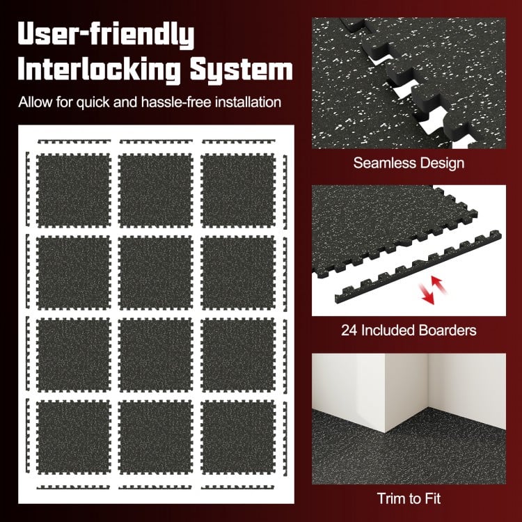 0.79 inch Thick Rubber Top Exercise Mat 48 Sq Ft with Boarders