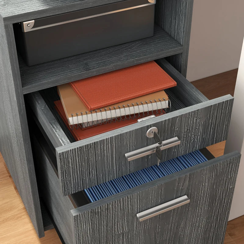 Small Filing Cabinet with 2 Drawers, Lockable Home Office Storage Cabinets on Wheels for A4, Letter Size, Grey