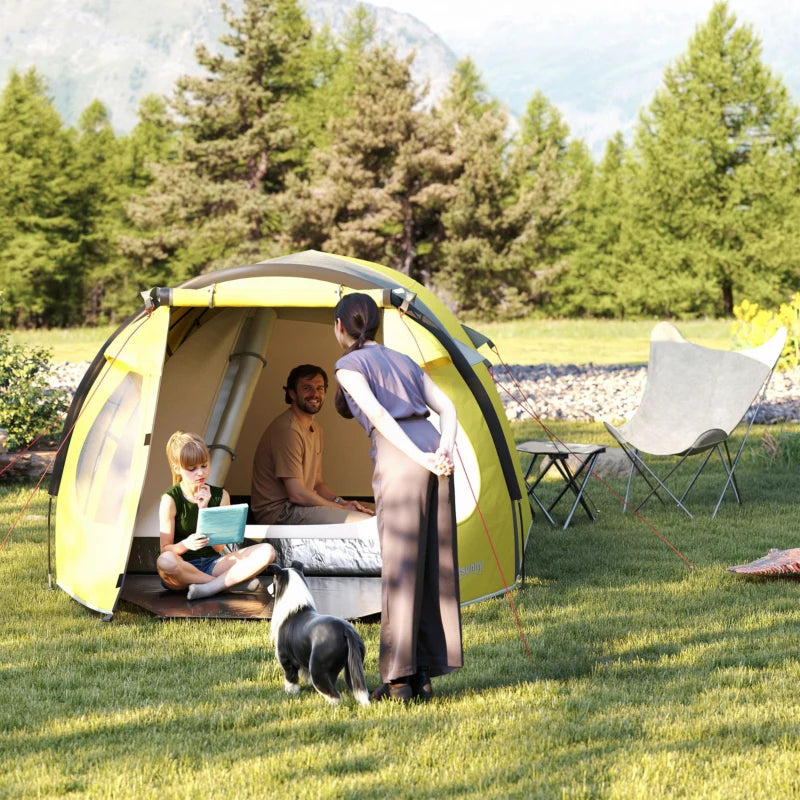 3-4 Person Camping Tent, Easy Set Up Dome Tent with Porch, Waterproof Family Tent with Bedroom and Sewn-in Groundsheet