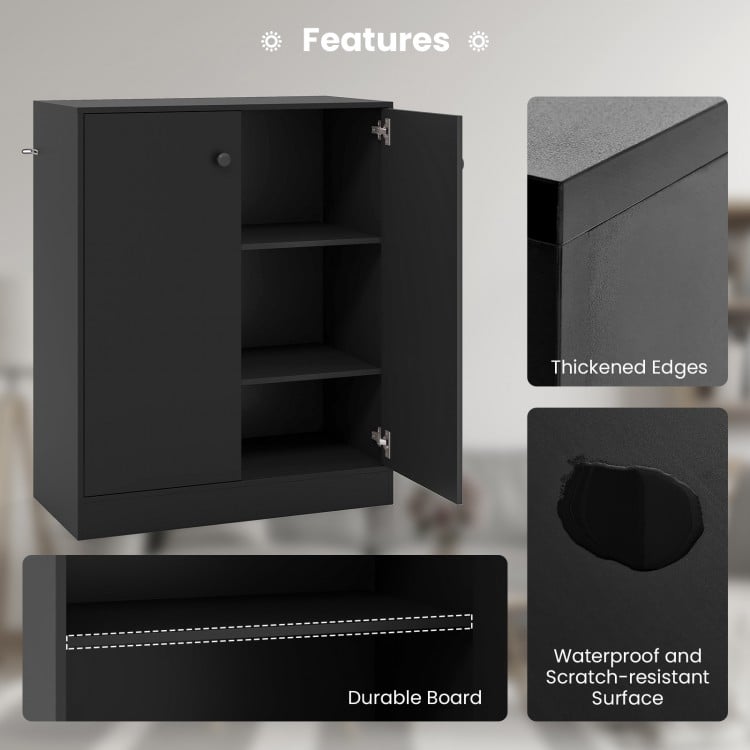 2-Door Modern Floor Storage Cabinet with 3-Tier Shelf-Black