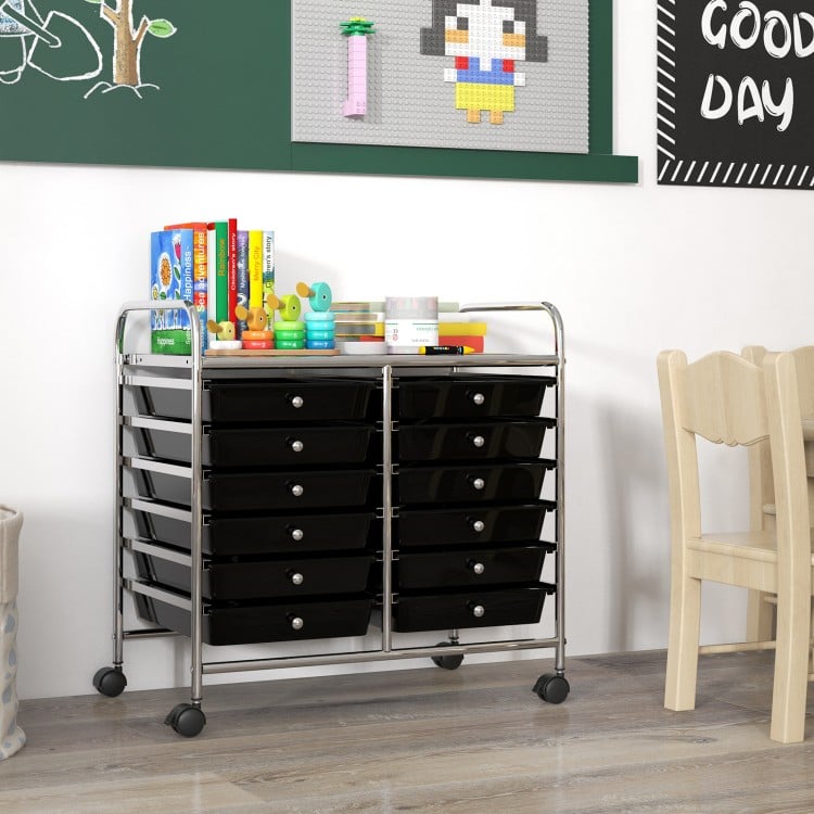 12 Drawers Rolling Storage Cart for Home and Office-Black