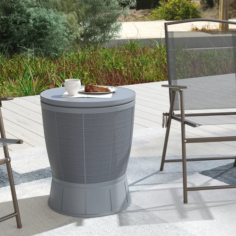 11 Gallon Patio Cooler Side Table, Outdoor Cooler Bar Table with Height Adjustable Top, Drainage Plug, Grey